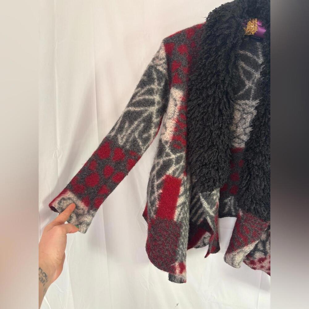 VTG Sak’s 5th Ave Boho Wool Blend Shaggy Collar Coat Cardigan Size M-L - Picture 5 of 10
